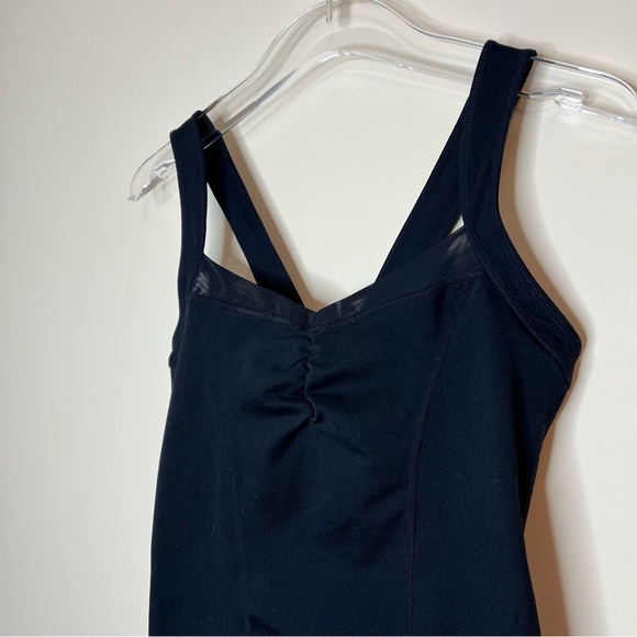Zella Black Mesh Trim Sweetheart Ruched Neckline Workout Tank Top Size M - Picture 2 of 11